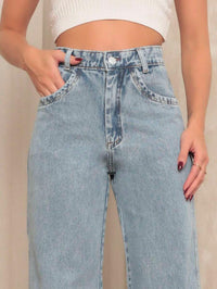 Calça Jeans Feminina Wide Leg Tecido 100% Jeans Cintura Alta Na Promoção