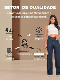 Calça Jeans Feminina Wide Leg Tecido 100% Jeans Cintura Alta Na Promoção