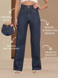 Calça Jeans Feminina Wide Leg Tecido 100% Jeans Cintura Alta Na Promoção