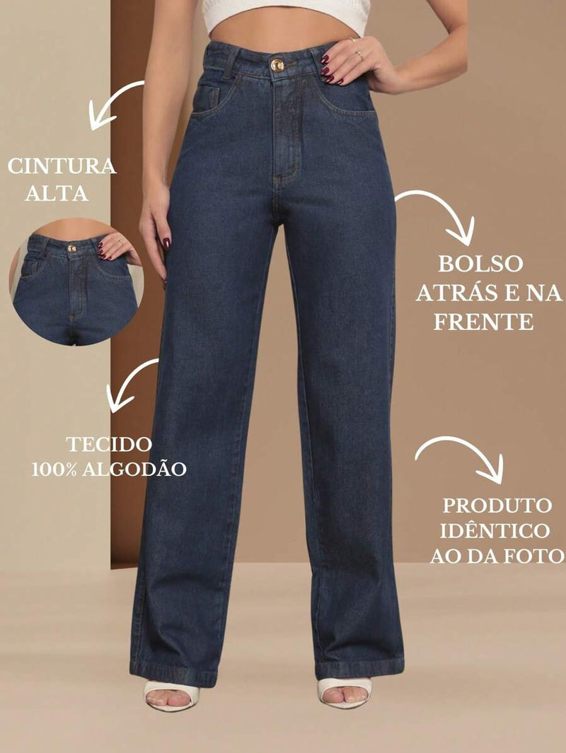 Calça Jeans Feminina Wide Leg Tecido 100% Jeans Cintura Alta Na Promoção