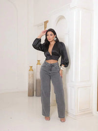 Calça Jeans Feminina Wide Leg Tecido 100% Jeans Cintura Alta Na Promoção