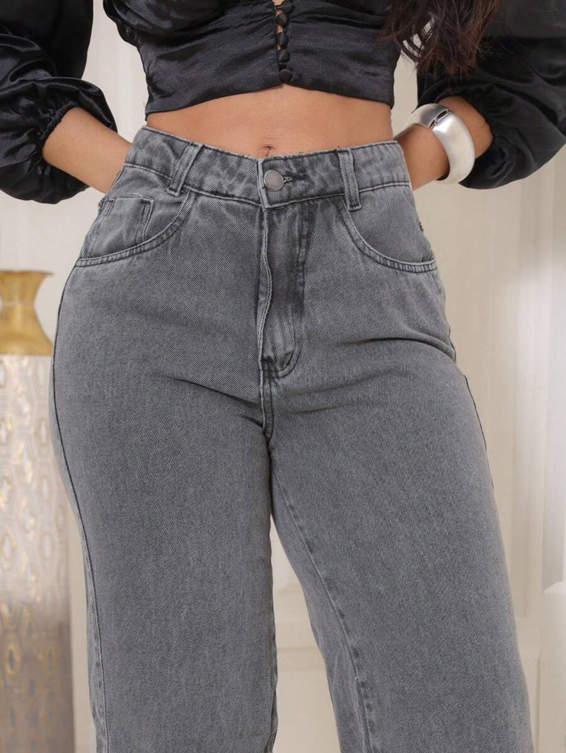 Calça Jeans Feminina Wide Leg Tecido 100% Jeans Cintura Alta Na Promoção