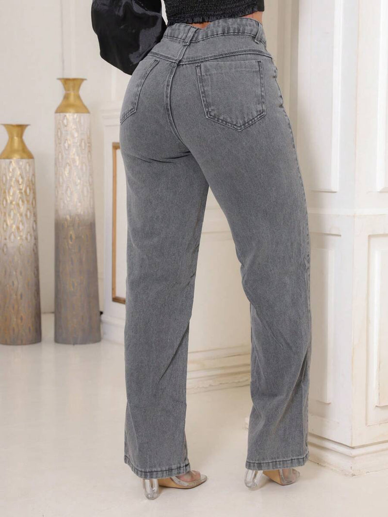 Calça Jeans Feminina Wide Leg Tecido 100% Jeans Cintura Alta Na Promoção