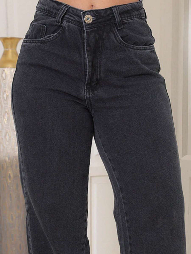 Calça Jeans Feminina Wide Leg Tecido 100% Jeans Cintura Alta Na Promoção