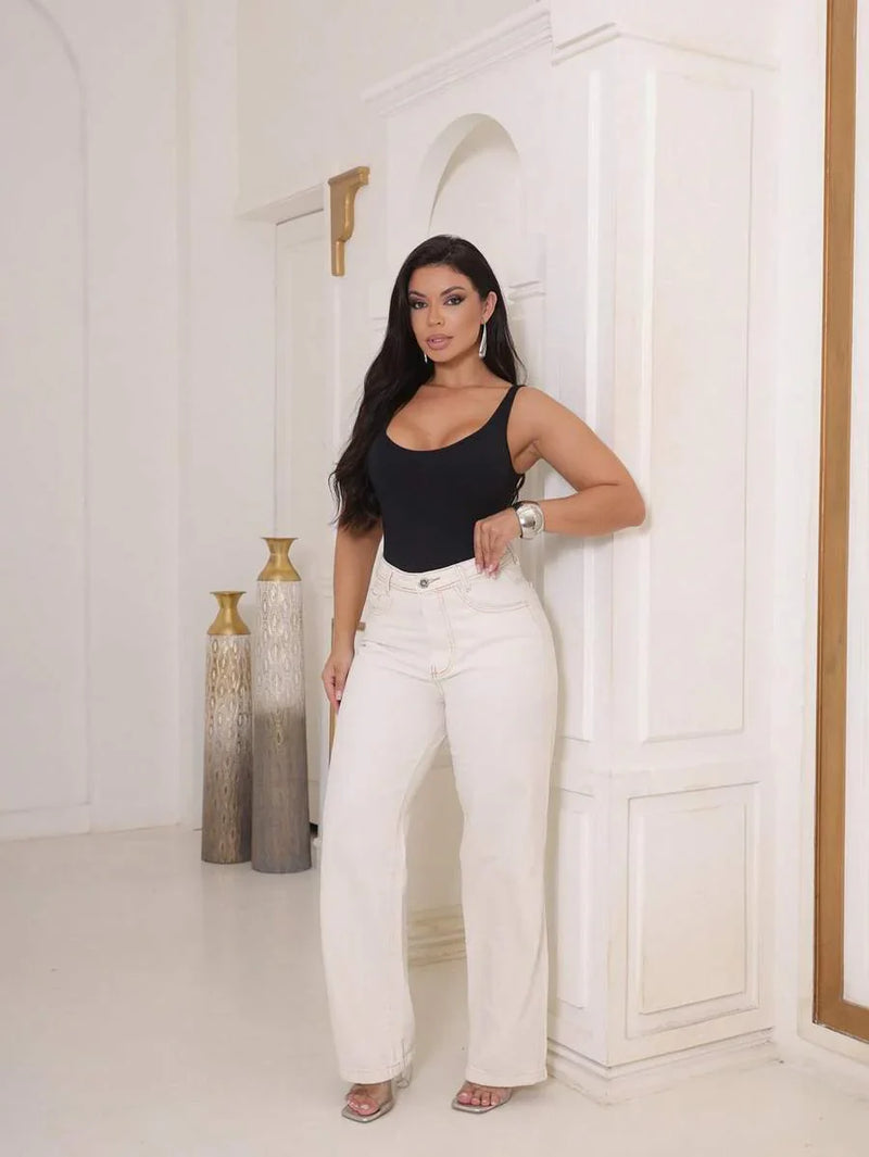 Calça Jeans Feminina Wide Leg Tecido 100% Jeans Cintura Alta Na Promoção