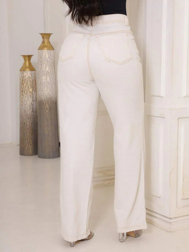 Calça Jeans Feminina Wide Leg Tecido 100% Jeans Cintura Alta Na Promoção
