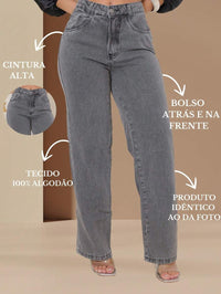 Calça Jeans Feminina Wide Leg Tecido 100% Jeans Cintura Alta Na Promoção