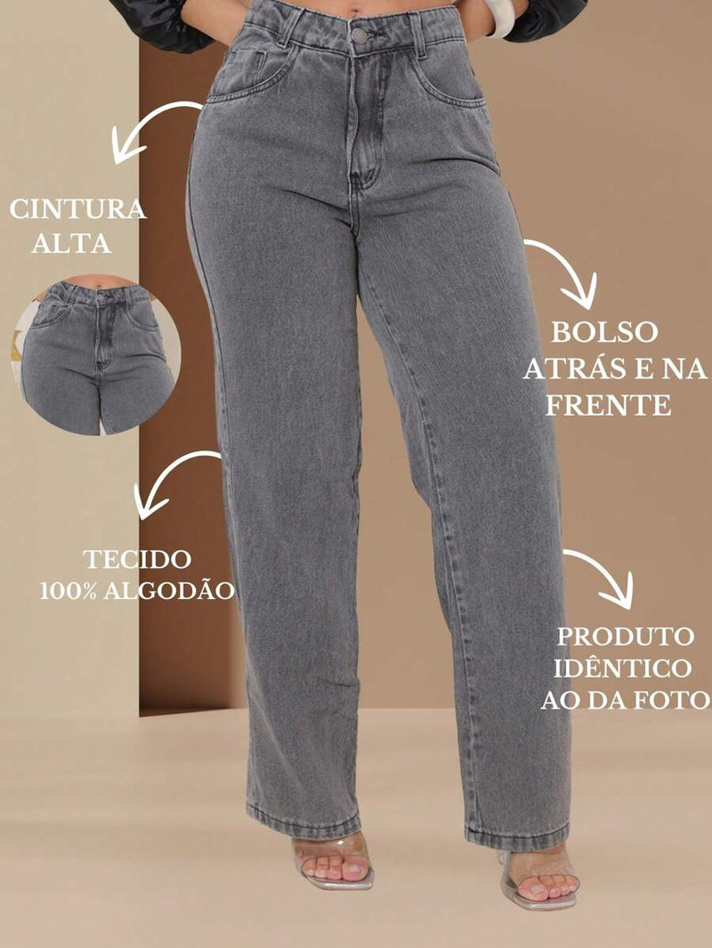Calça Jeans Feminina Wide Leg Tecido 100% Jeans Cintura Alta Na Promoção