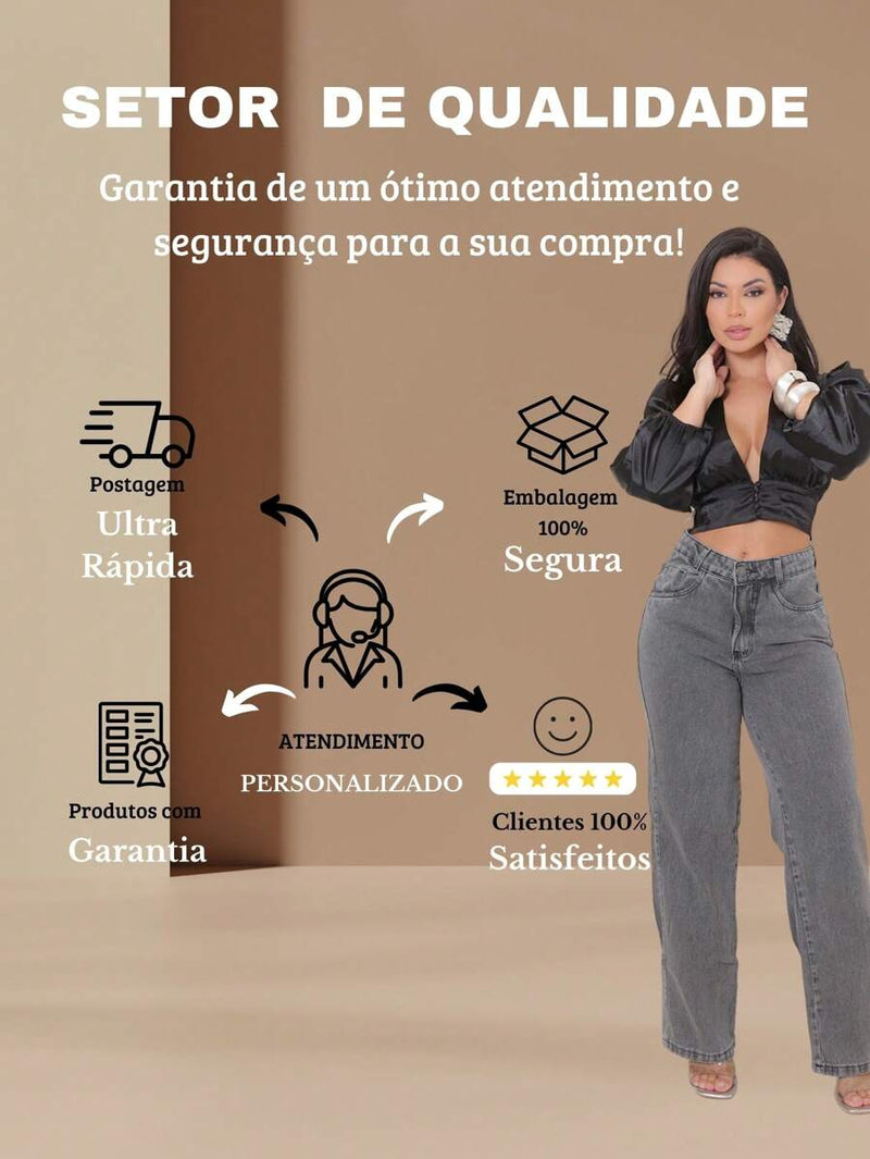 Calça Jeans Feminina Wide Leg Tecido 100% Jeans Cintura Alta Na Promoção