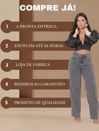 Calça Jeans Feminina Wide Leg Tecido 100% Jeans Cintura Alta Na Promoção