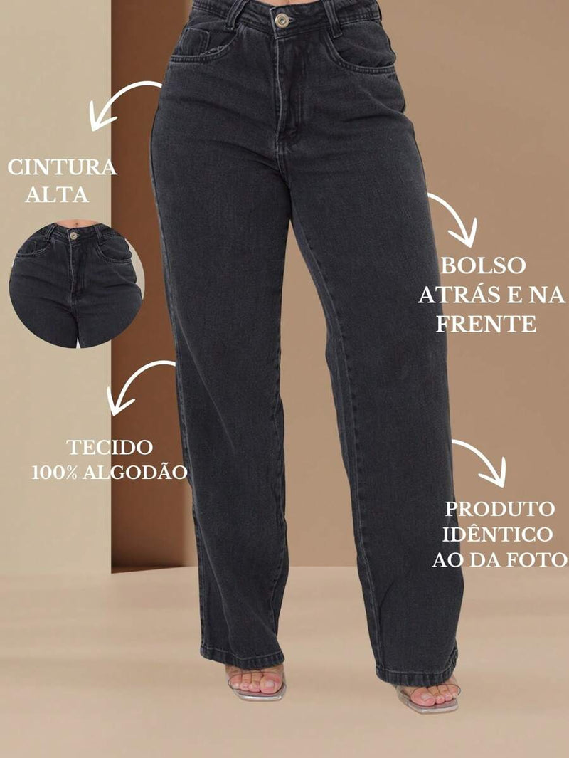 Calça Jeans Feminina Wide Leg Tecido 100% Jeans Cintura Alta Na Promoção