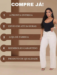 Calça Jeans Feminina Wide Leg Tecido 100% Jeans Cintura Alta Na Promoção