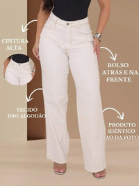 Calça Jeans Feminina Wide Leg Tecido 100% Jeans Cintura Alta Na Promoção