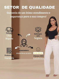 Calça Jeans Feminina Wide Leg Tecido 100% Jeans Cintura Alta Na Promoção