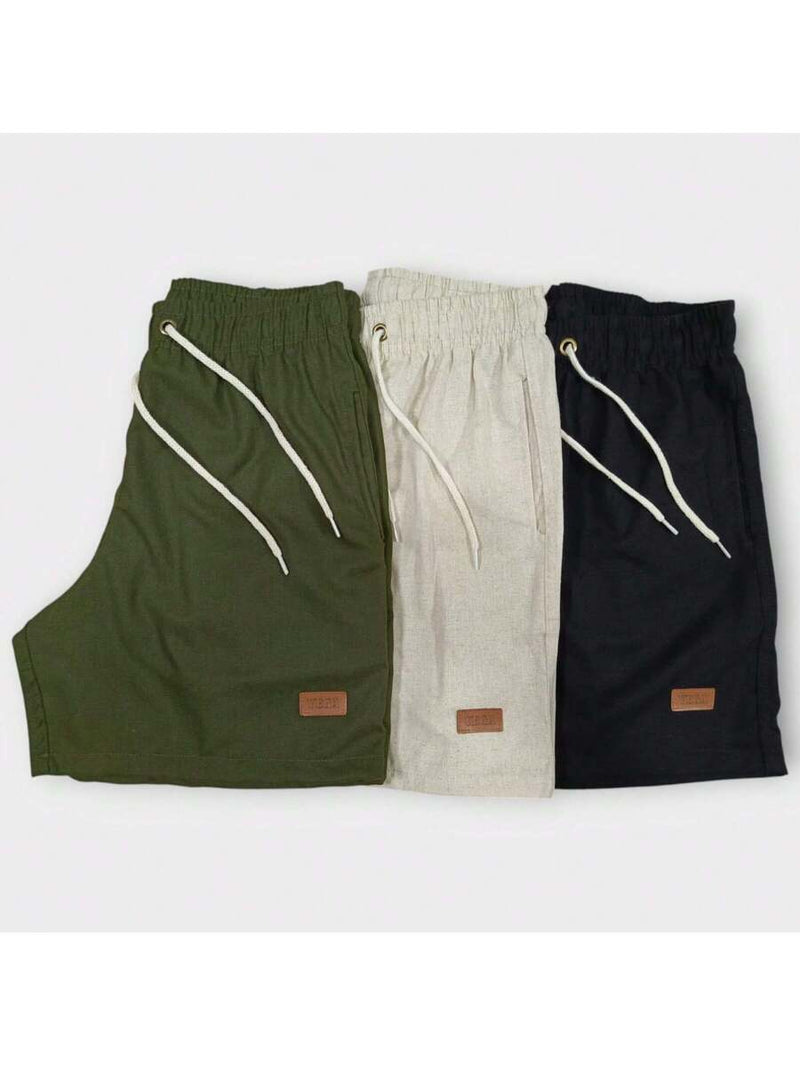 Kit 3 Shorts De Linho Premium Shorts Mauricinho Masculino Casual Basico Confortavel Detalhe Etiqueta De Couro