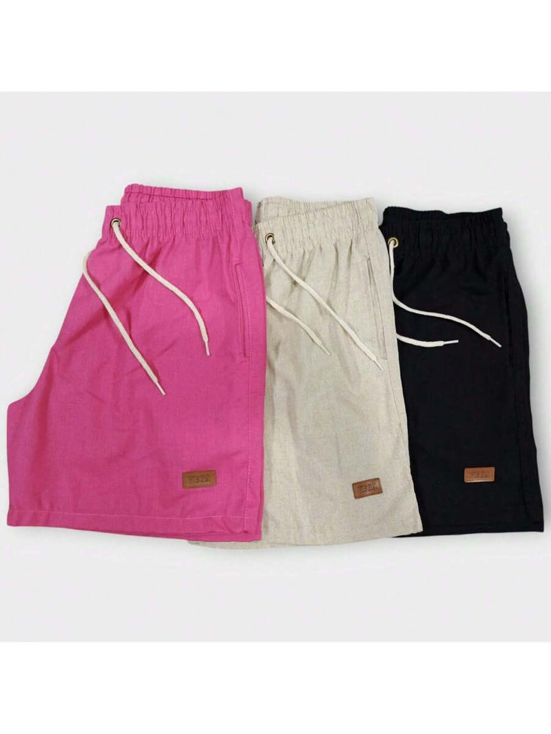 Kit 3 Shorts De Linho Premium Shorts Mauricinho Masculino Casual Basico Confortavel Detalhe Etiqueta De Couro