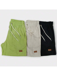 Kit 3 Shorts De Linho Premium Shorts Mauricinho Masculino Casual Basico Confortavel Detalhe Etiqueta De Couro
