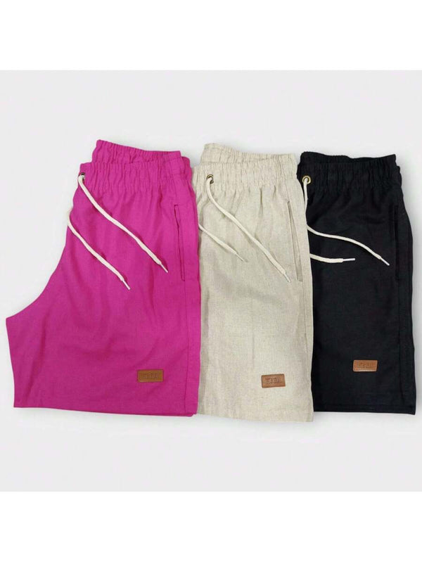 Kit 3 Shorts De Linho Premium Shorts Mauricinho Masculino Casual Basico Confortavel Detalhe Etiqueta De Couro