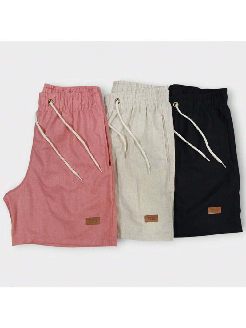 Kit 3 Shorts De Linho Premium Shorts Mauricinho Masculino Casual Basico Confortavel Detalhe Etiqueta De Couro