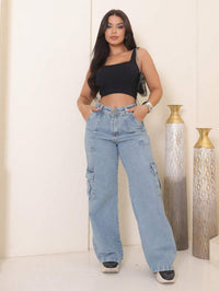 wide leg cargo jeans 100% feminina PROMOÇÃO!