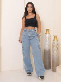 wide leg cargo jeans 100% feminina PROMOÇÃO!