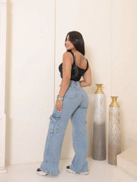 wide leg cargo jeans 100% feminina PROMOÇÃO!