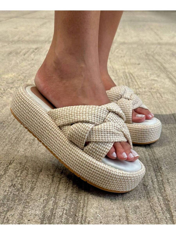 Sandália Flat Feminina Palha Acolchoada Trançada Moda Estilosa, Sandalia rasteira feminina amarração
