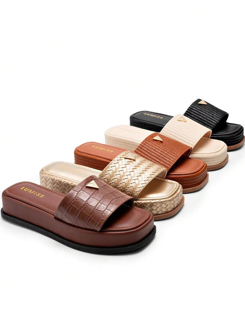 Lumiss Sandália Tamanco Feminino Flatform Confortável Chinelo Juta Lumiss