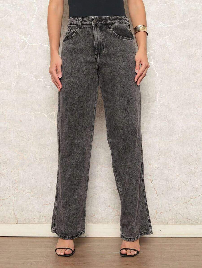 Calça Wide Leg Pantalona Jeans Feminina Cintura Alta Levanta Bumbum