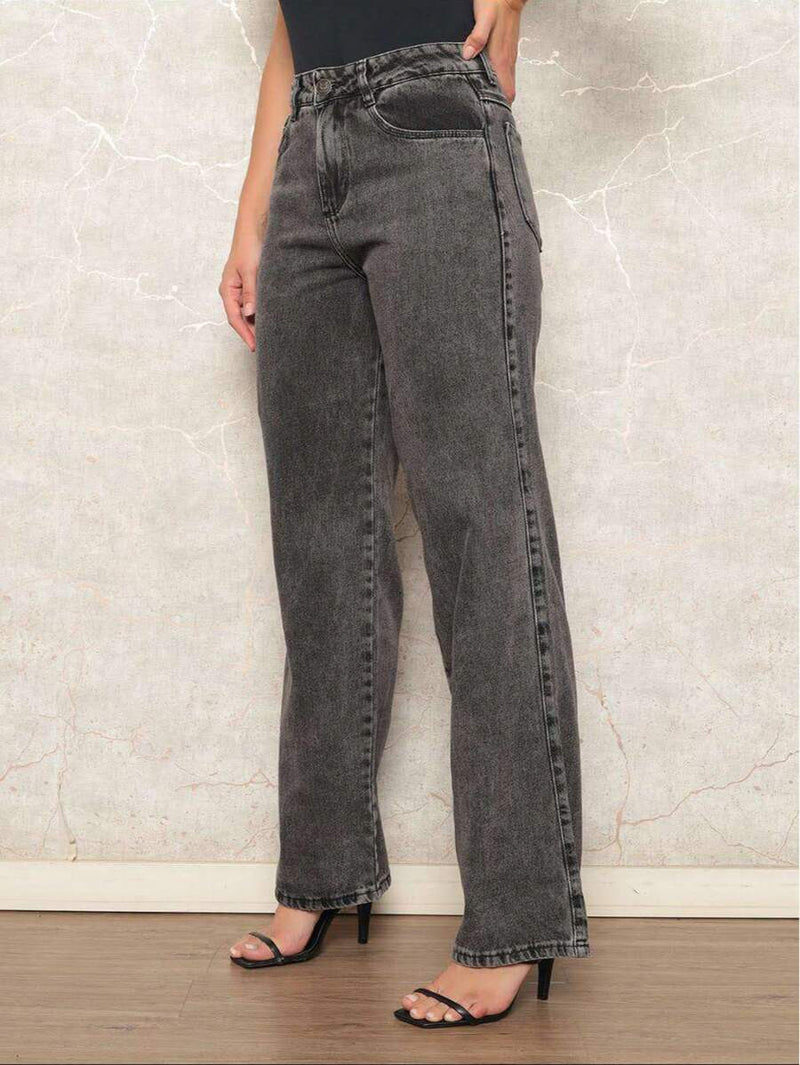 Calça Wide Leg Pantalona Jeans Feminina Cintura Alta Levanta Bumbum