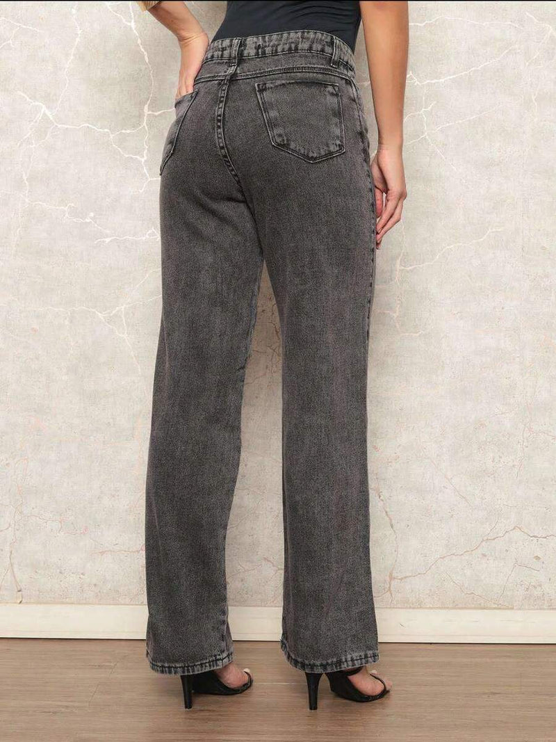 Calça Wide Leg Pantalona Jeans Feminina Cintura Alta Levanta Bumbum