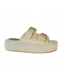 Sandália Birken Tamanco Flat Fivelas Estilosa Feminina Palha, Papete com fivela