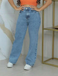 Calça Wide Leg Pantalona Jeans Feminina Cintura Alta Levanta Bumbum