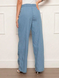 Calça Jeans Pantalona Feminina Elástico na cintura Tecido Leve Cintura alta Cordão