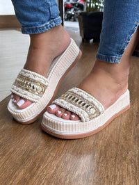 Sandália Tamanco Feminina Detalhe em Pedraria Confortável Luxo Moda