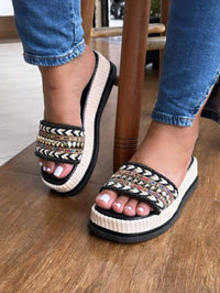 Sandália Tamanco Feminina Detalhe em Pedraria Confortável Luxo Moda