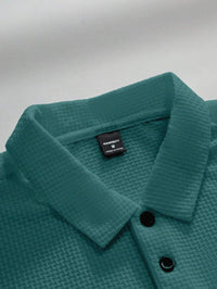 Manfinity Homme Camisa Polo Casual Masculina Sólida e Texturizada para o Verão, para Golfe