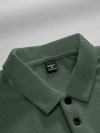 Manfinity Homme Camisa Polo Casual Masculina Sólida e Texturizada para o Verão, para Golfe