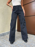 Calça Wide Leg Cargo Jeans Calça bolso fofu Feminina Moda Street Tecido Algodão Premium LANÇAMENTO  elegante  Casual    Jeans    wide leg