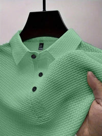 Manfinity Homme Camisa Polo Casual Masculina Sólida e Texturizada para o Verão, para Golfe