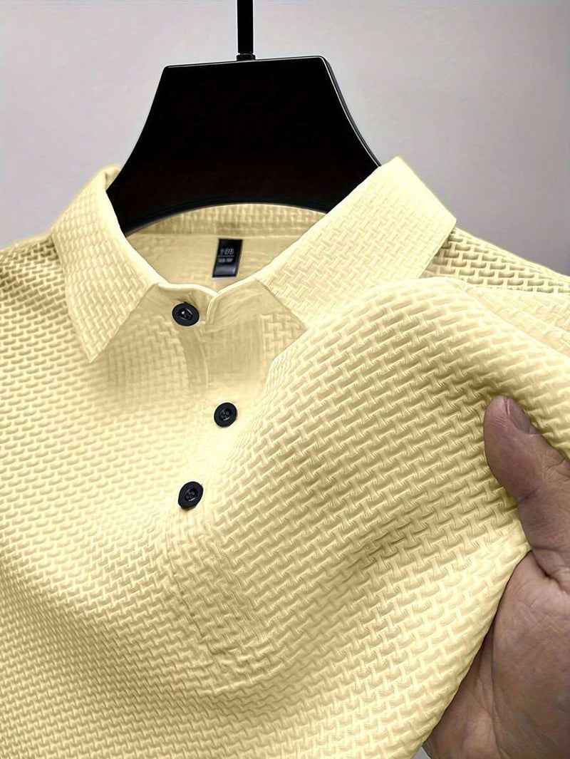 Manfinity Homme Camisa Polo Casual Masculina Sólida e Texturizada para o Verão, para Golfe
