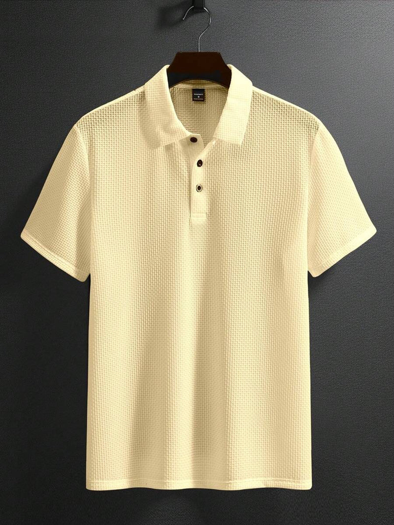 Manfinity Homme Camisa Polo Casual Masculina Sólida e Texturizada para o Verão, para Golfe