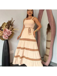 Vestido Longo Liso  Feminina Bicolor com forrto Casual Tecido Duna H-11