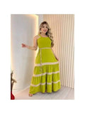 Vestido Longo Liso  Feminina Bicolor com forrto Casual Tecido Duna H-11