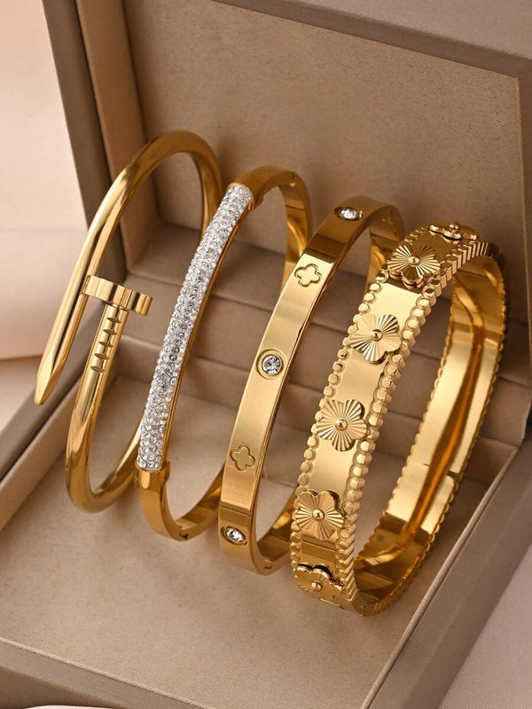 4 peças/3 peças/1 peça Pulseira de Aço Inoxidável Banhada a Ouro 18K, Joia Luxuosa e Elegante, Estilo Europeu e Americano, Adequada para Mulheres, Festivais, Festas, Estilo de Rua, Banquetes, Festivais de Música, Presentes, Festas de Praia no Verão