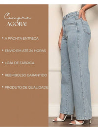 Calça Jeans Feminina Pantalona Wide Leg 100% Jeans Boca Larga Gaven Tecido Grosso Premium Boca de Sino