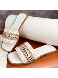 Amizzara Sandália Rasteirinha Feminina Estilo Bohemian Indiana Chic Boho Tecido Trançado Artesanal Exclusiva Bico