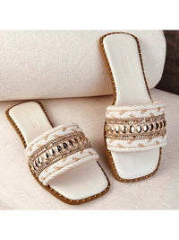 Amizzara Sandália Rasteirinha Feminina Estilo Bohemian Indiana Chic Boho Tecido Trançado Artesanal Exclusiva Bico