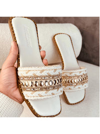 Amizzara Sandália Rasteirinha Feminina Estilo Bohemian Indiana Chic Boho Tecido Trançado Artesanal Exclusiva Bico