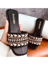 Amizzara Sandália Rasteirinha Feminina Estilo Bohemian Indiana Chic Boho Tecido Trançado Artesanal Exclusiva Bico